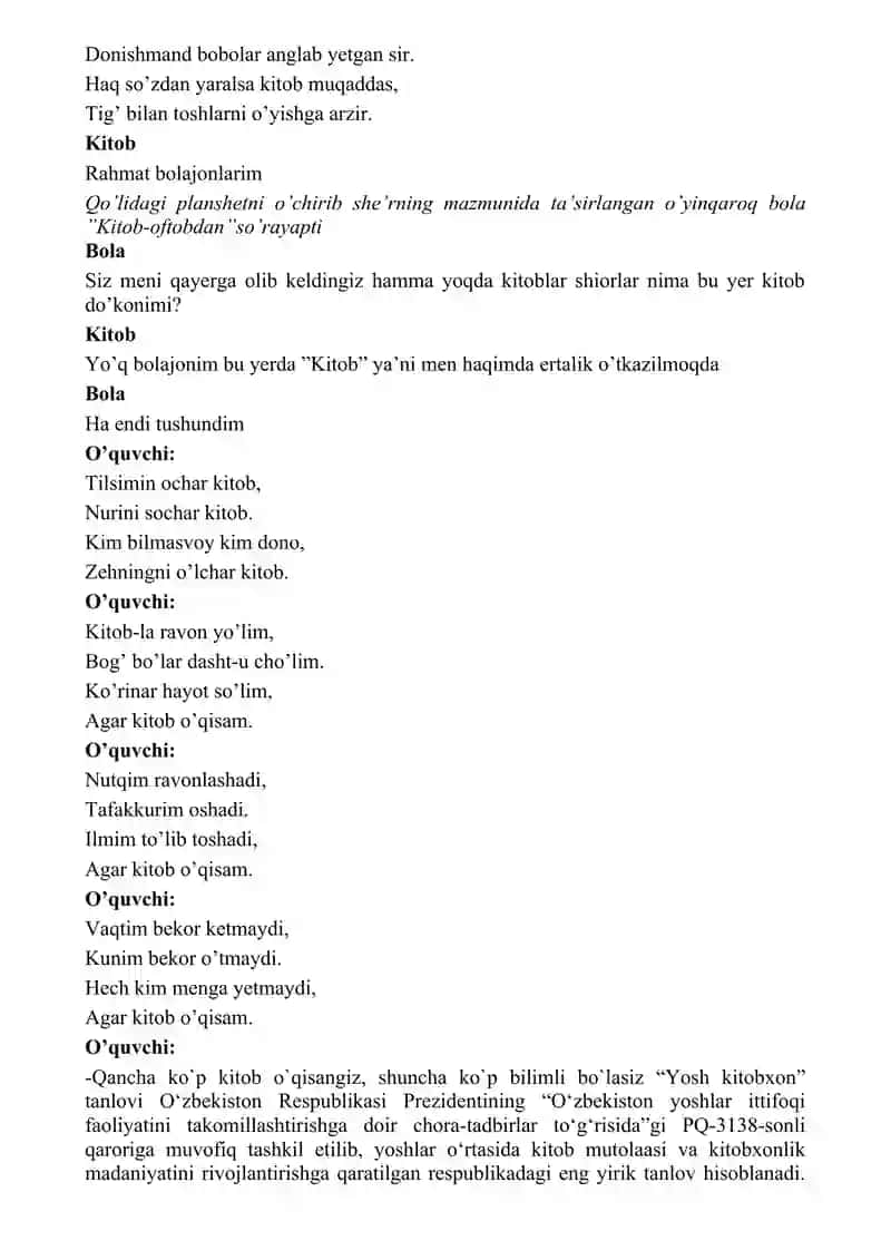 Kitob qalbni yoritar tadbir senariysi 3