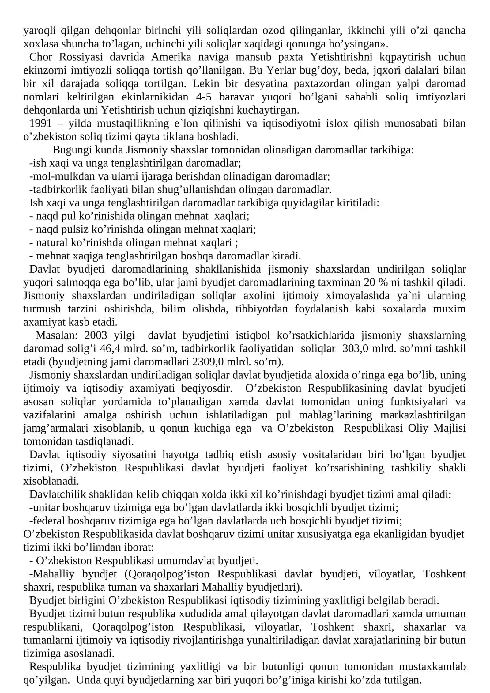 O’ZBEKISTON RESPUBLIKASIDA JISMONIY SHAXSLARDAN OLINADIGAN SOLIQLAR VA ULARNING AHAMIYATI 3