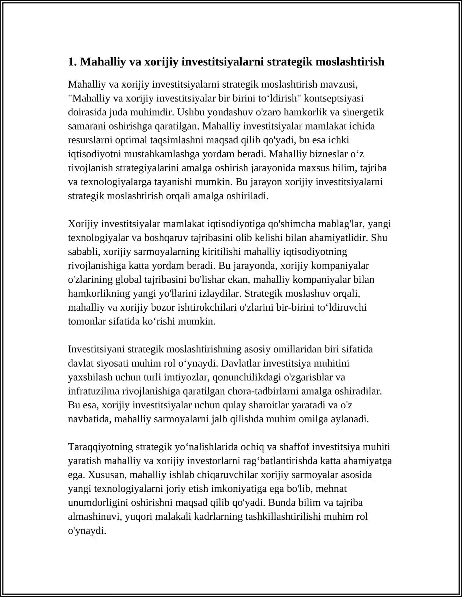 MAHALLIY VA XORIJIY INVESTITSIYALAR BIR BIRINI TOLDIRISH 3