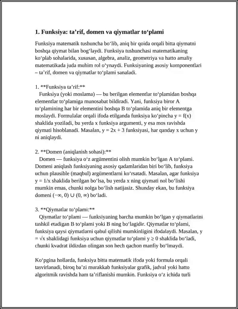 FUNKSIYA. LIMITLAR VA UZUKSIZLIK. FUNKSIYA HOSILASI VA UNING TADBIQLARI 3
