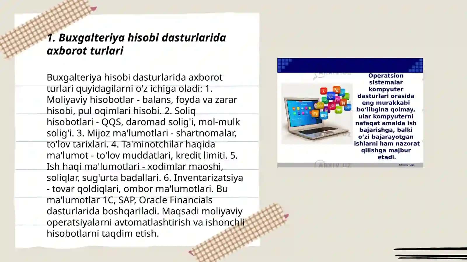 Buxgalteriya hisobi dasturiy komplekslarida foydalaniladigan axborotlar 3