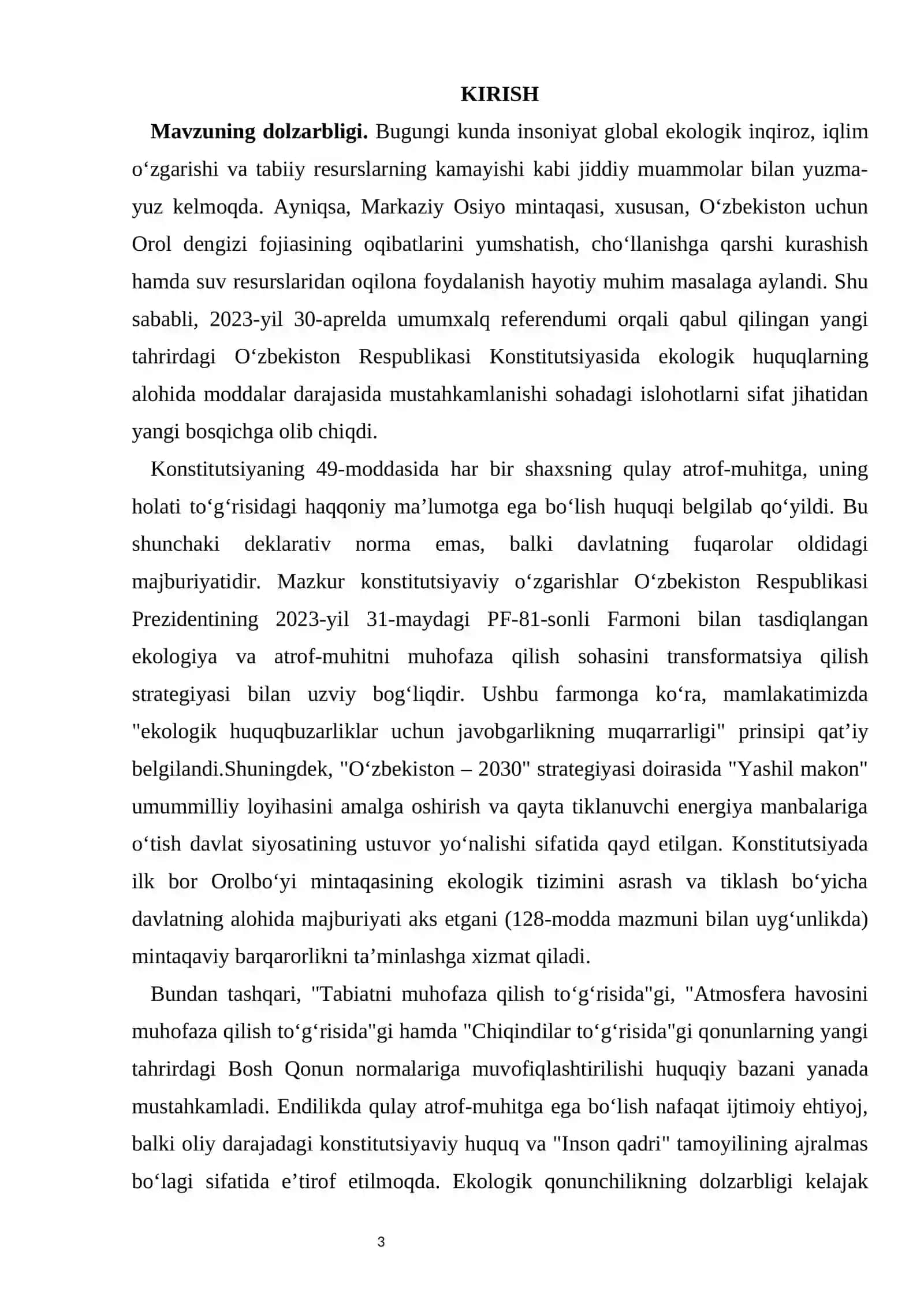 Yangi tahrirdagi Konstitutsiyada ekologiya va atrof-muhitni muhofaza qilish huquqi kurs ishi 3