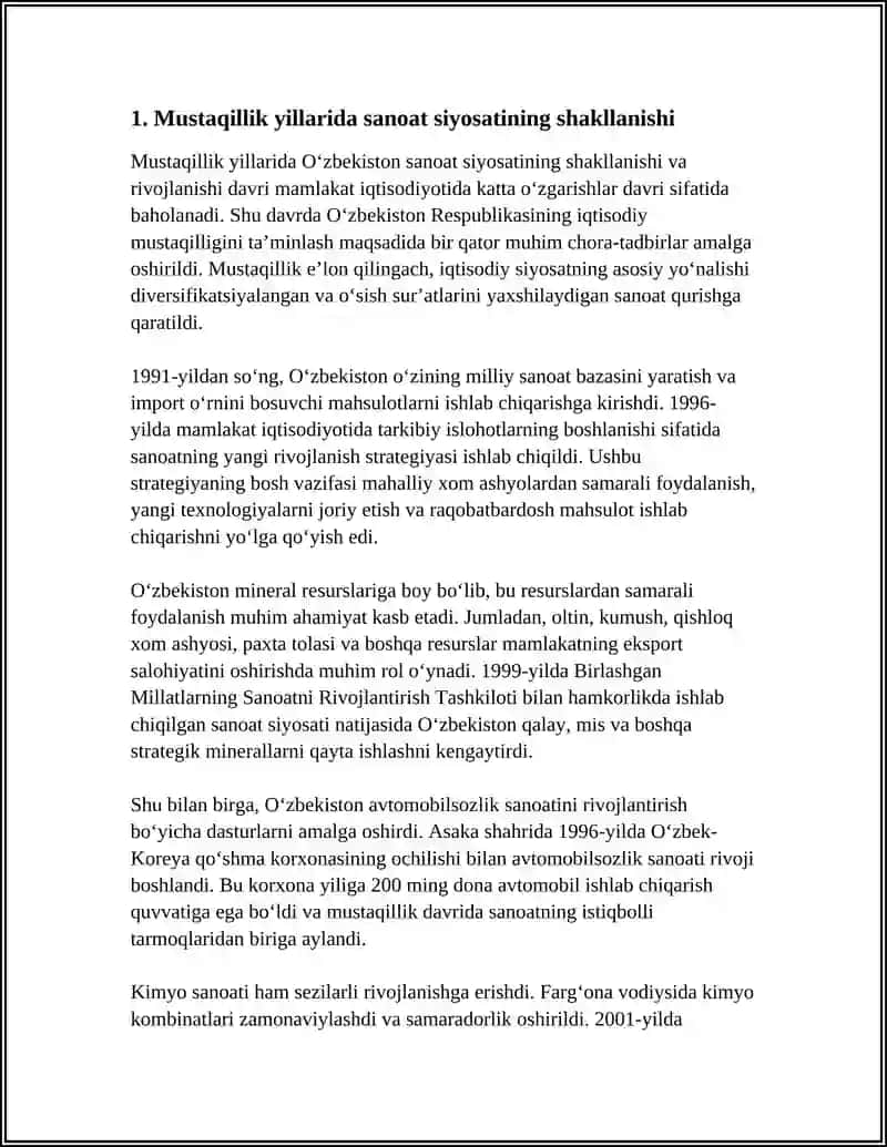 MUSTAQILLIK YILLARIDA SANOAT YOʻNALISHIDAGI OʻZGARISHLAR 3