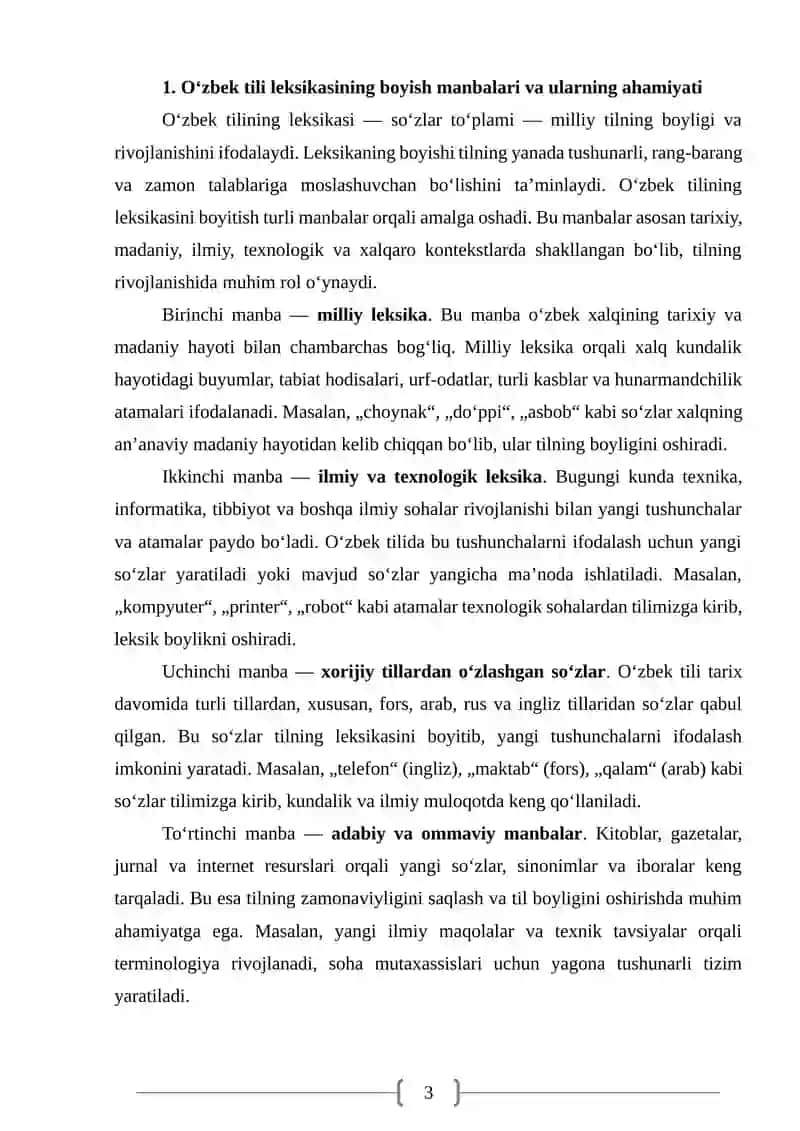 O‘zbek tili leksikasining boyish manbalari texnikaga xos o‘z va o‘zlashgan so‘zlar tasnifi 3