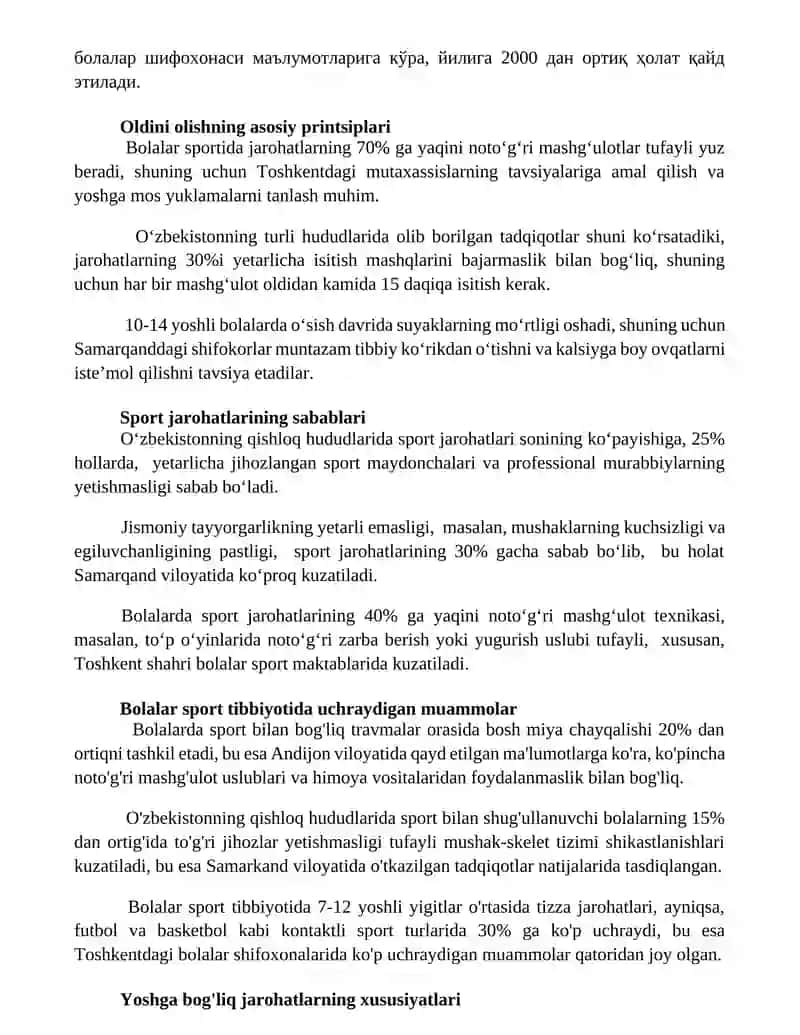 Bolalarda sport tibbiyot muammolari va bolalarda shikastlanishni oldini olish 3
