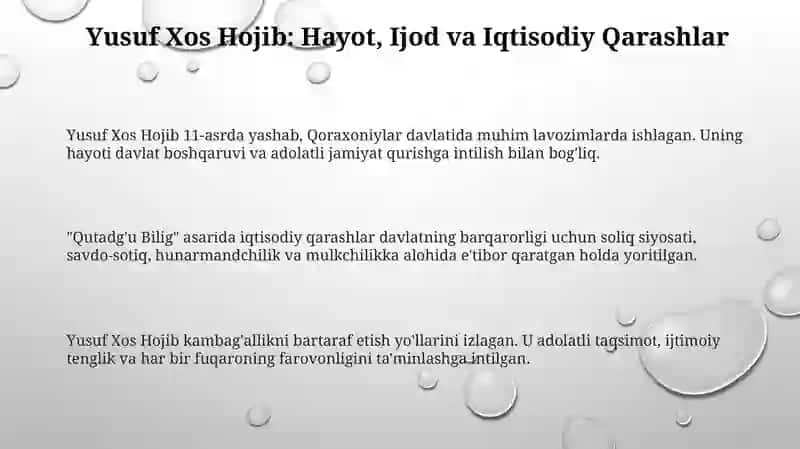 Yusuf Xos Hojibning iqtisodiy qarashlari va adolatli jamiyat idealari 3