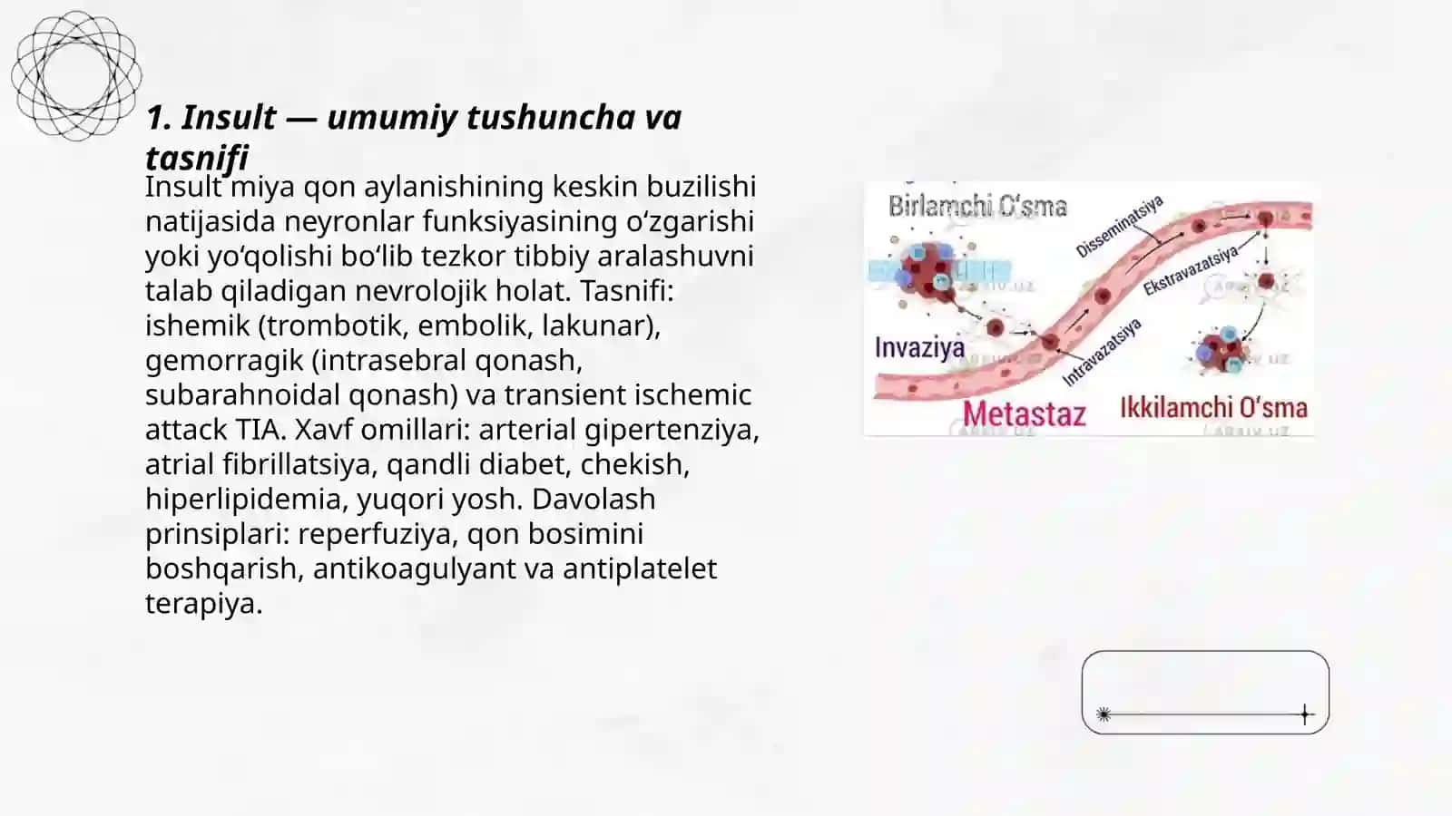 Infeksiyaga bog'lig bo'lmagan nerv sistemasi shikastlanishi bilan kechuvchi kasalliklar (insult, o'sma kasalliklari) 3