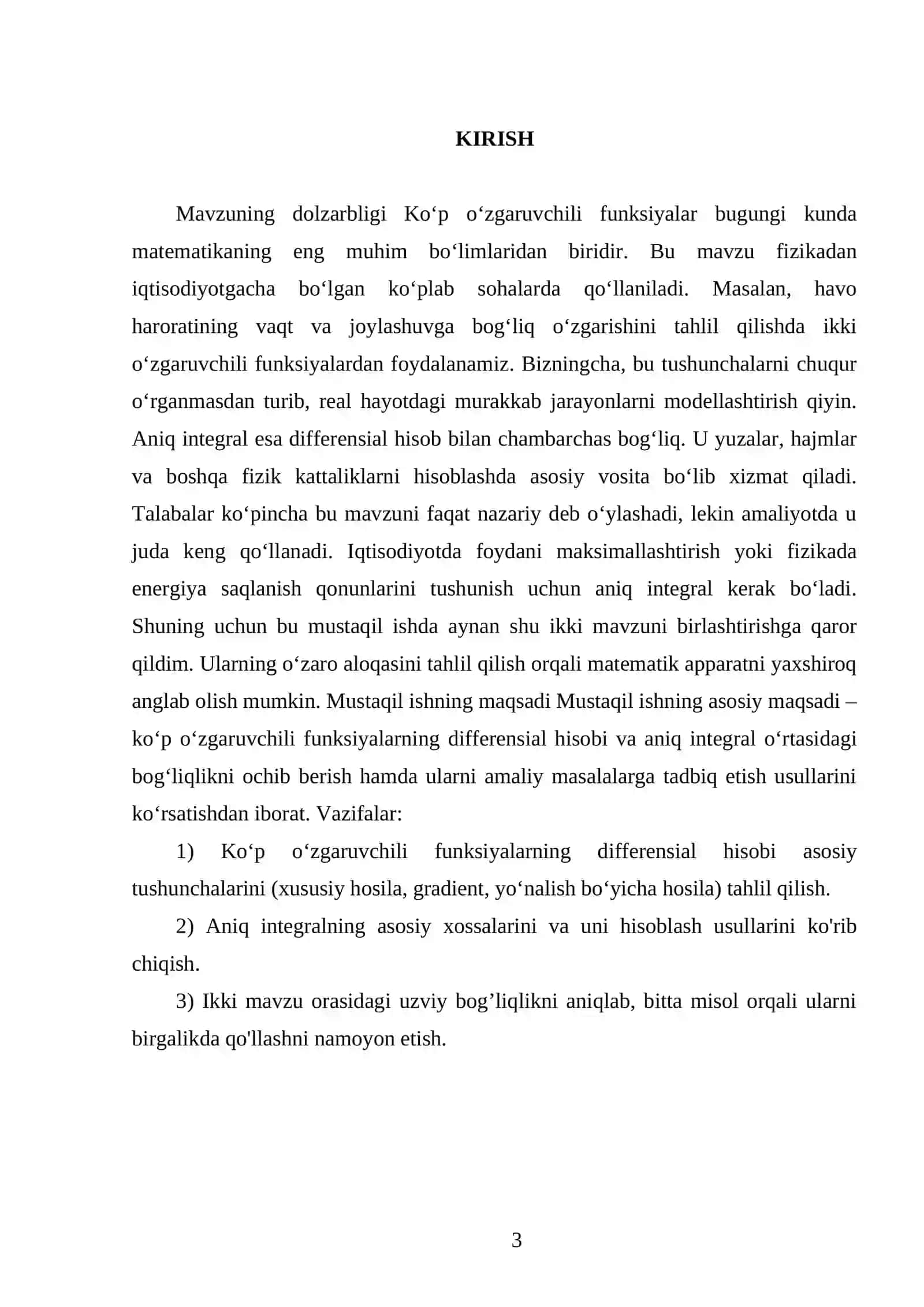 Ko`p o`zgaruvchili funksiyaning differensial hisobi. Aniq integral 3