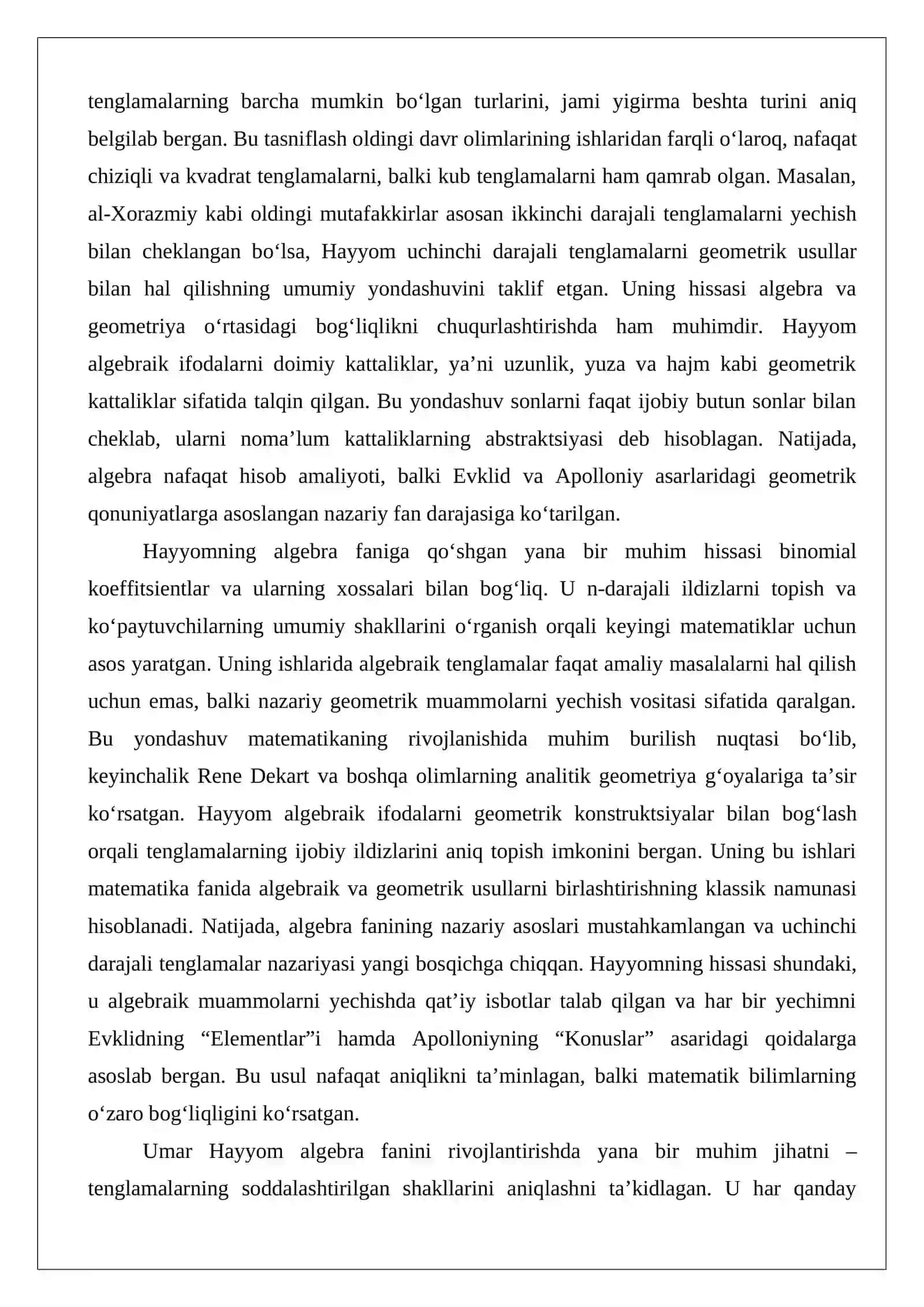 Umar Hayyomning matematikaga oid asarlari va ularning ahamiyati 3