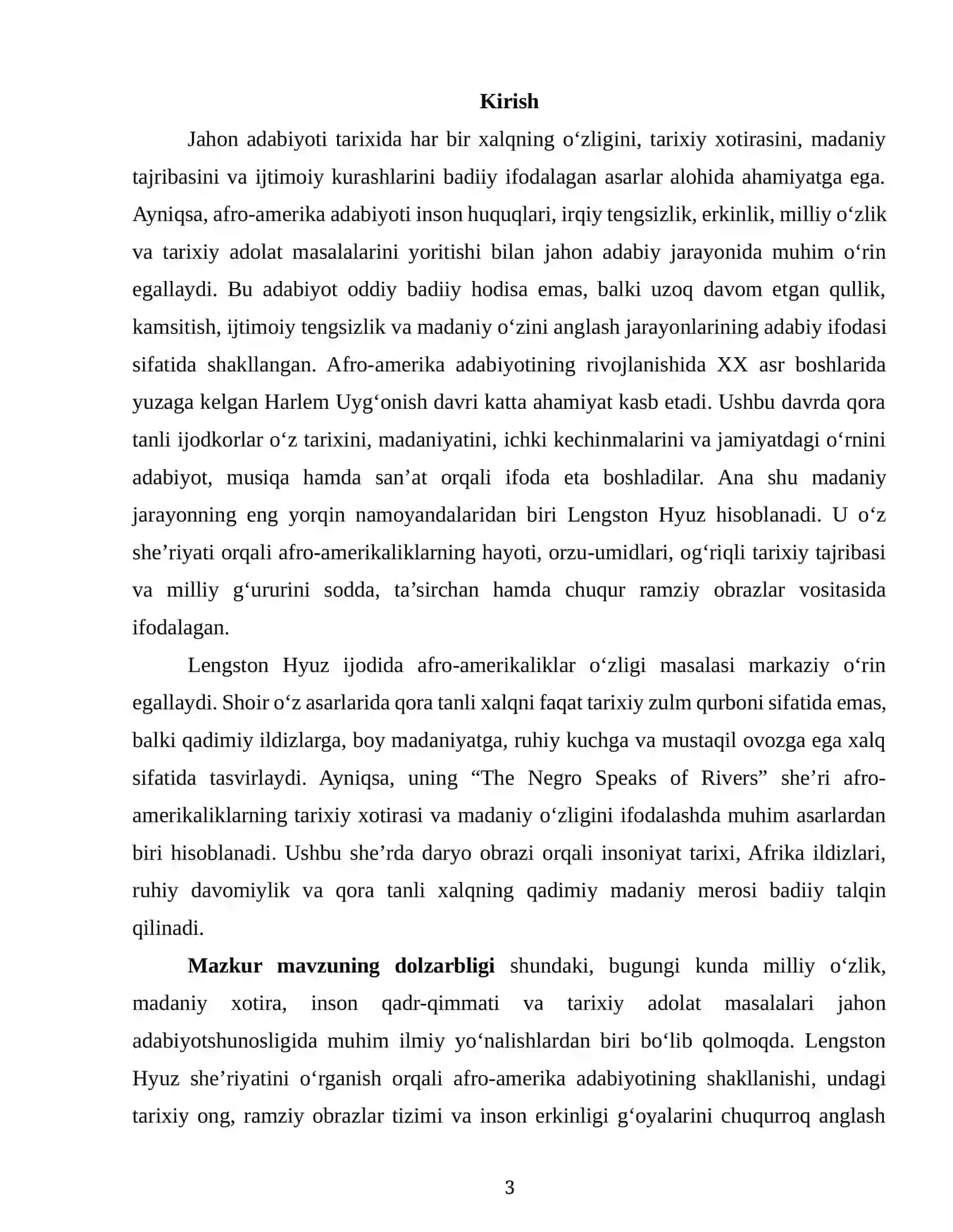Lengston Hyuz she’riyatida afro-amerikaliklar òzligining badiiy ifodasi (“The Negro Speaks of Rivers”misolida) 3