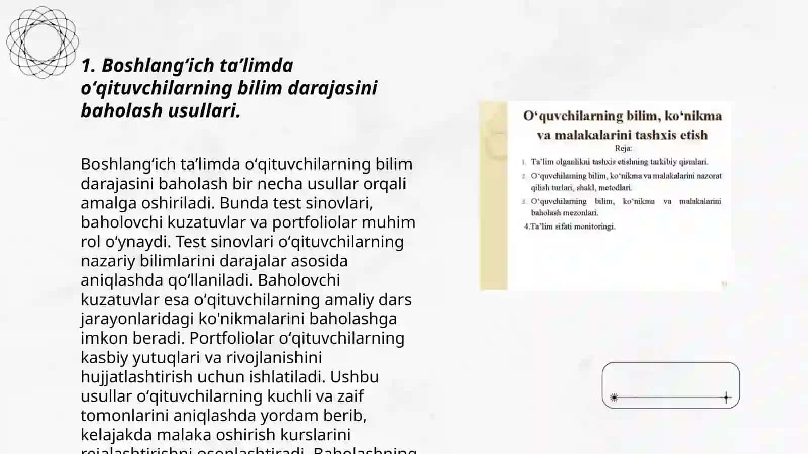 Boshlangʻich taʼlimda oʻqituvchilarning bilim, koʻnikma va malakalarini tashxis etish 3