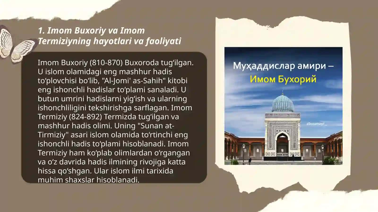 Imom Buxoriy va Imom Termiziyning hadis ilmiga qoʻshgan hissalarini qiyosiy tahlili 3