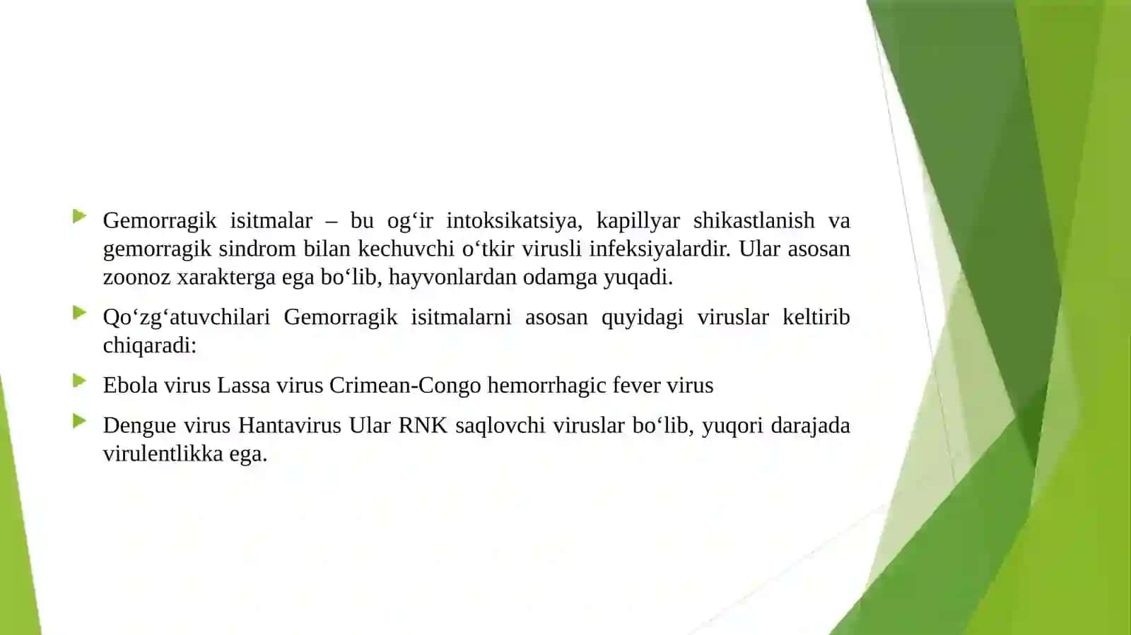 GEMORRAGIK ISITMA QO'ZG'ATUVCHILARI, PATOGENEZI, LABORATORIYA TASHHISI. LEPTOSPIROZLAR MORFOLOGIYASI, STRUKTURASI, TARQALGANLIGI, KELTIRIB CHIQARUVCHI KASALLIKLARI VA LABORATORIYASI TASHHISI 3