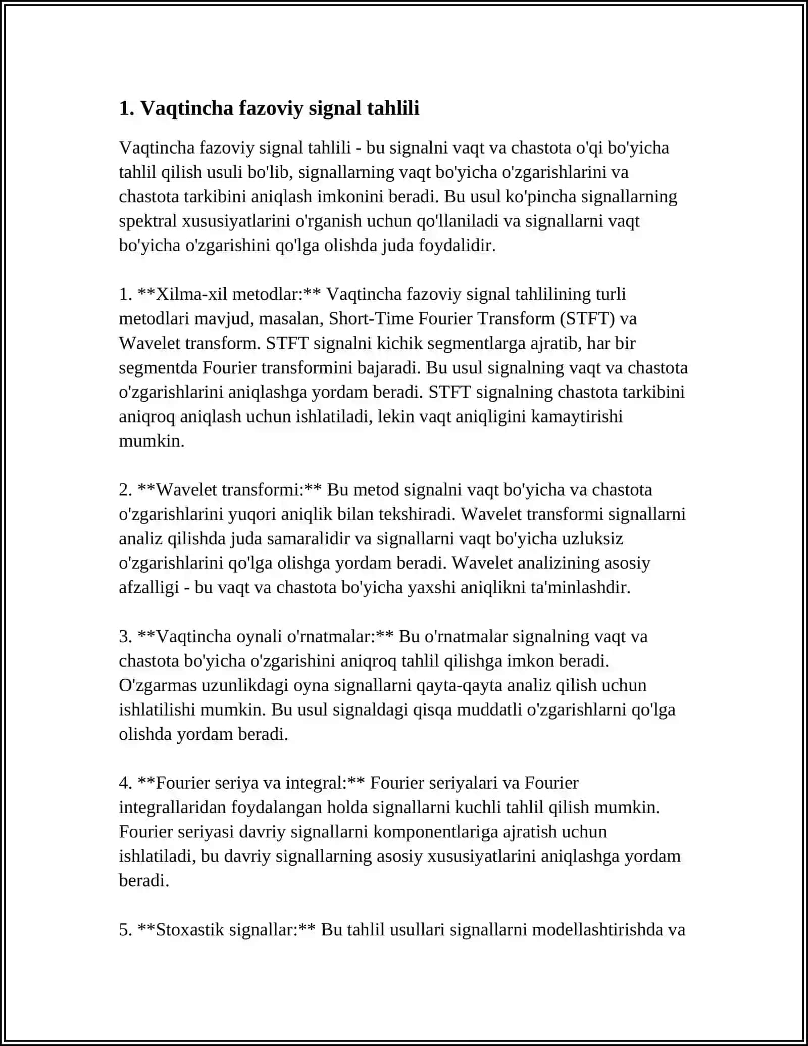 MUSTAQIL ISH Mavzu: VAQTINCHALIK FAZOVIY SIGNALNI ISHLASH 3