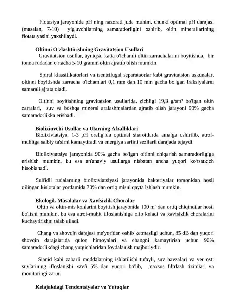 Oltin-margimushli va Oltin-misli rudalarni boyitish 3