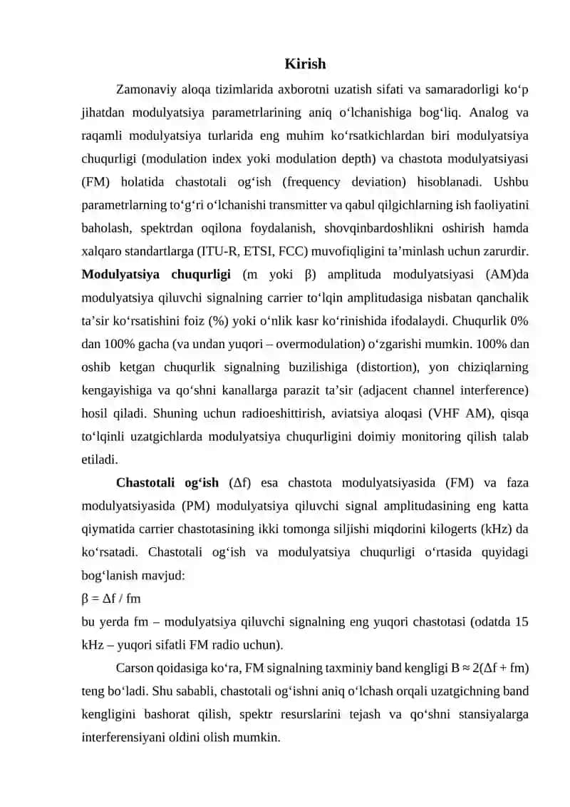 Modulyatsiyaning chuqurligi va chastotali og‘ish o‘lchovlari 3