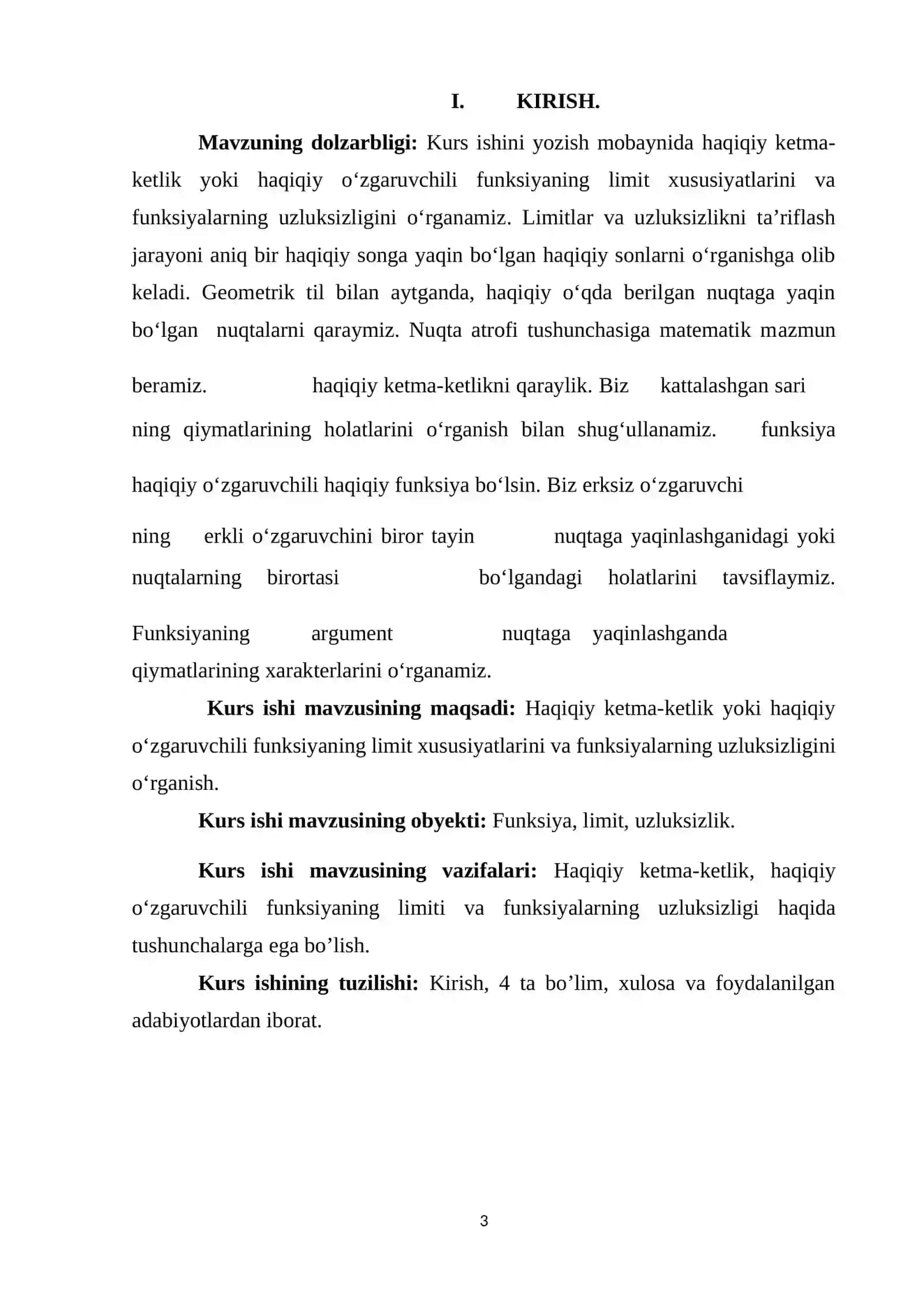 Matematik analiz fanidan kurs ishi 3