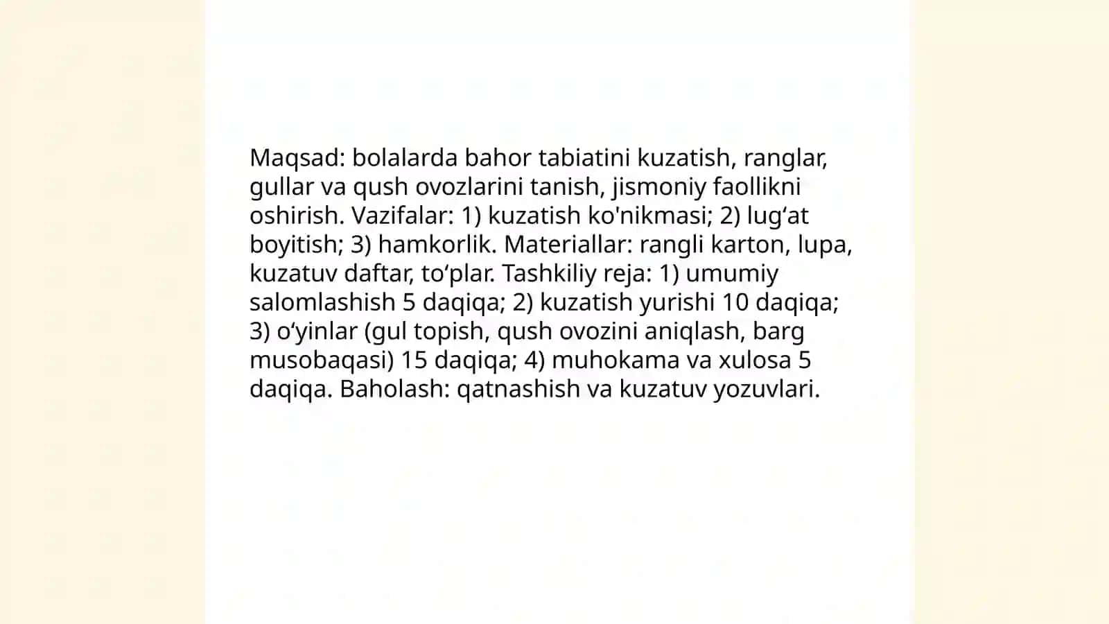 O'rta guruhda tabiatga oid o'yinlar tashlil etishning mashg'ulot ishlanmalarini tuzish 3