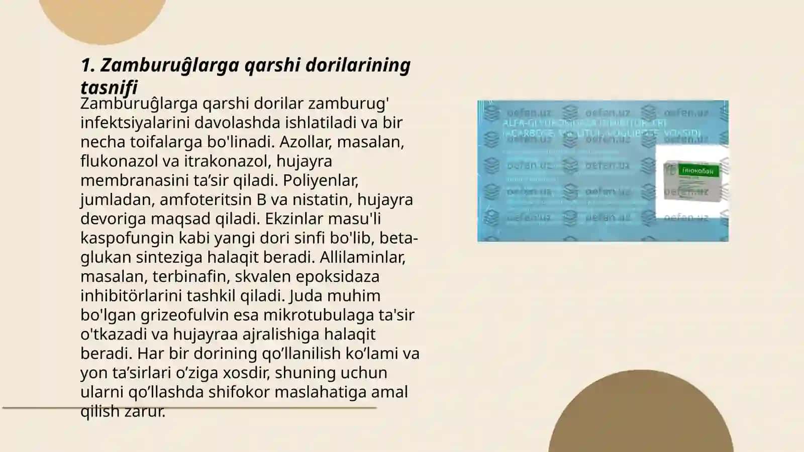 Zamburuĝlarga qarshi dori vositalarining klinik farmakologiyasi 3