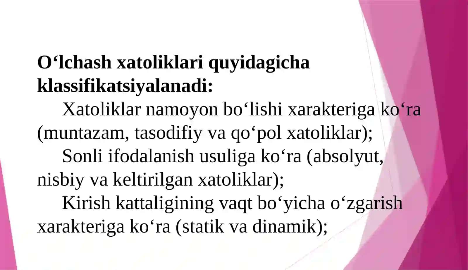 O‘LCHASHVOSITALARINING XATOLIKLARINI ANIQLIKSINFI ASOSIDA ME’YORLASH VA BAHOLASH 3