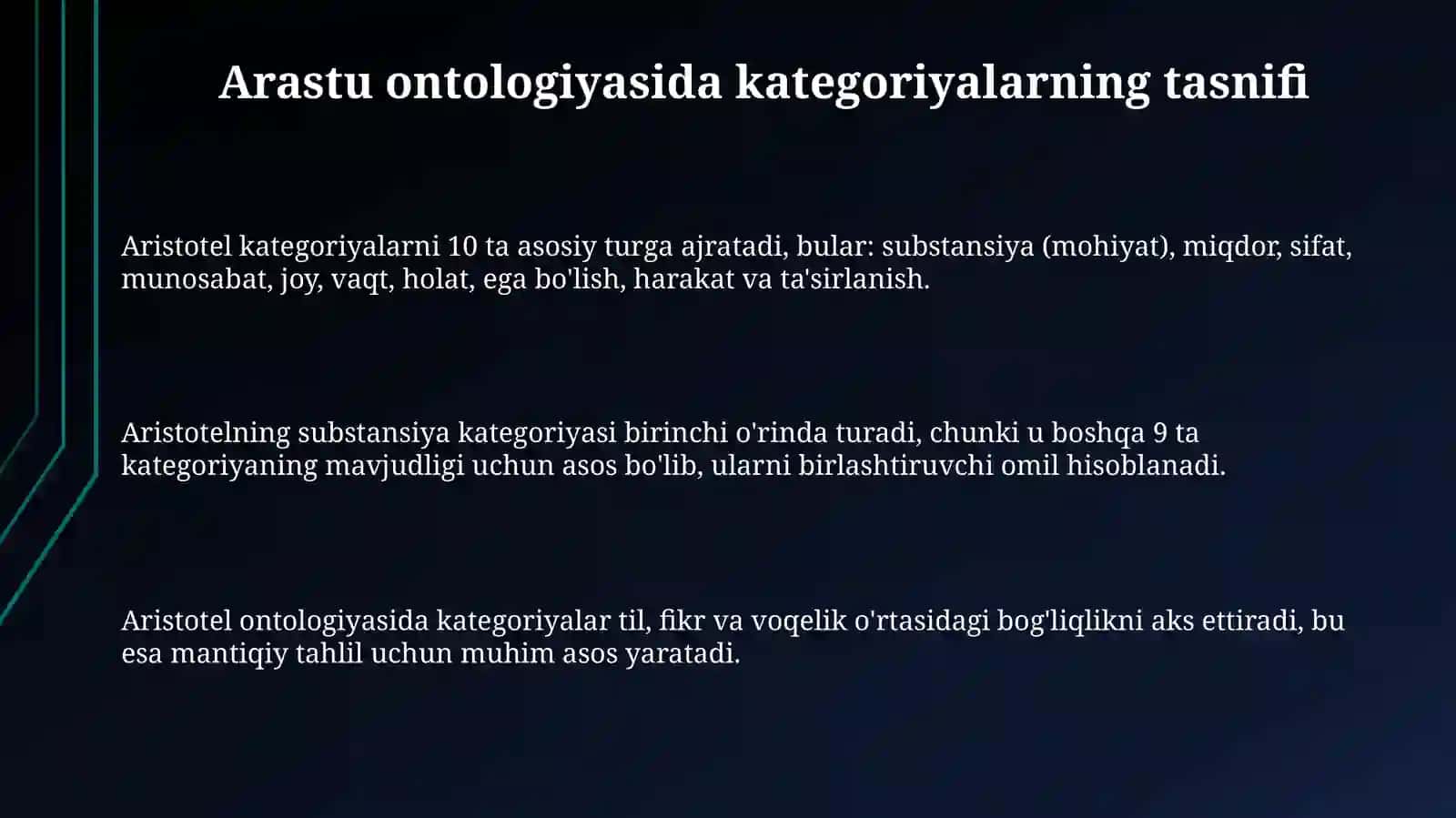 Aristotel Forobiy va Kant ontologiyasida kategoriyalarning tasnifi 3