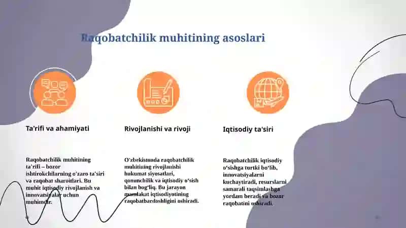 O'zbekistonda raqobatchilik muhitining vujudga kelishi  va monopoliyaga qarshi kurashishnining mohiyati va shakllanish xususiyatlari 3