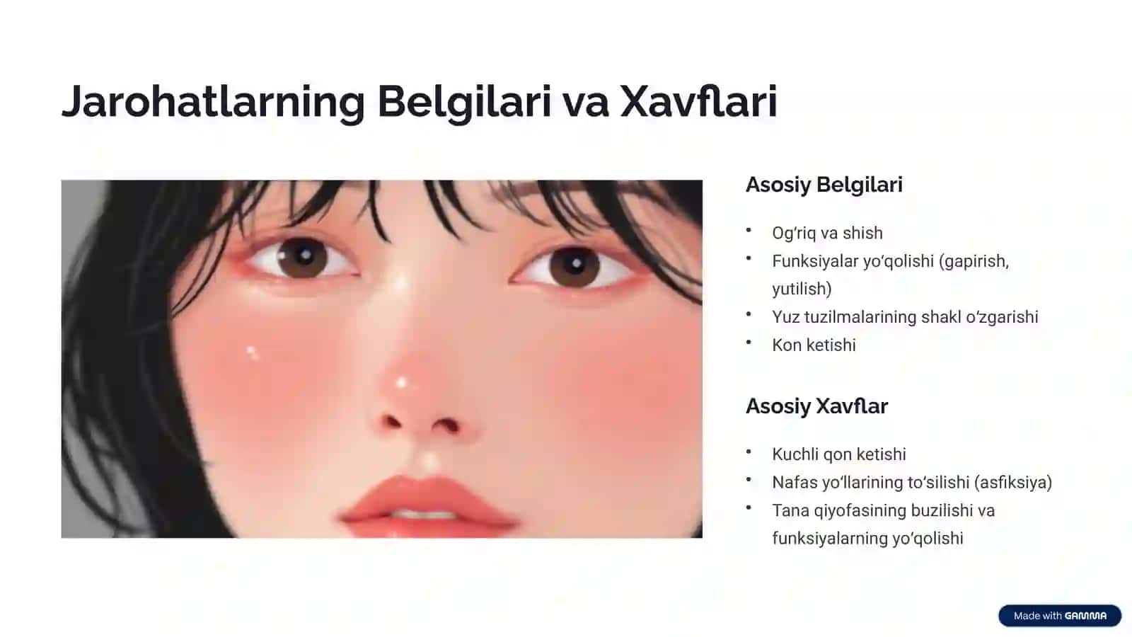 Yuz-Jagʻ Sohasidagi Jarohatlar: Birinchi Yordam va Zamonaviy Davolash 3