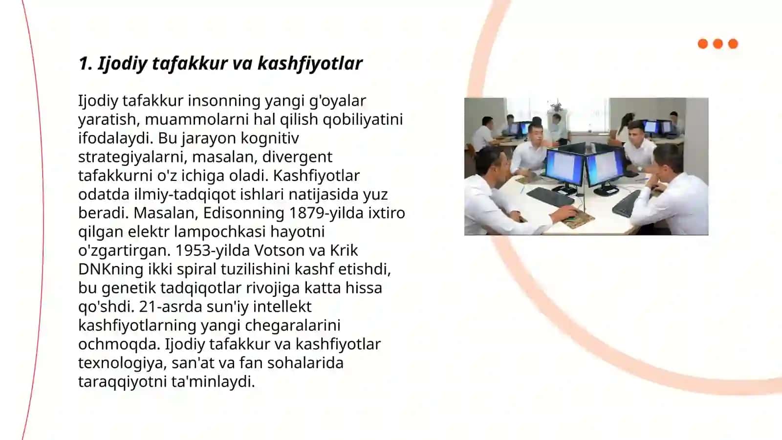 Ijodiy va tadqiqotchilik faoliyatini shakillantirishga doir topshiriqlar va mashg'ulot ishlanmalari layihalashtirish 3