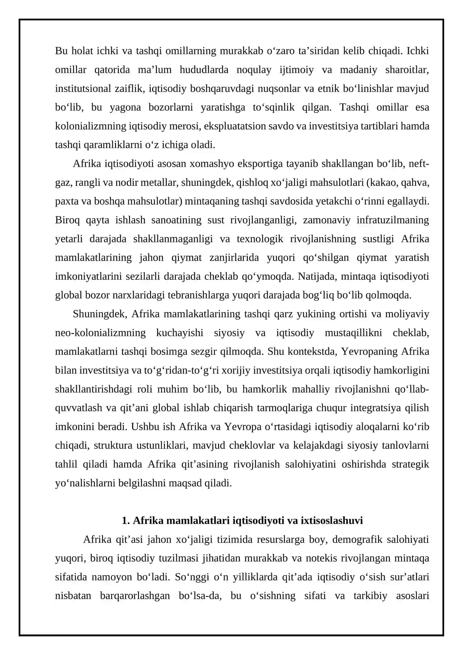 Afrika mamlakatlarining jahon iqtisodiyotidagi o‘rni va muammolari 3
