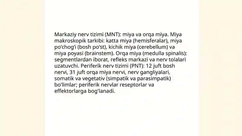 Nerv tizimi tuzilishi va uning psixik jarayonlardagi roli 3