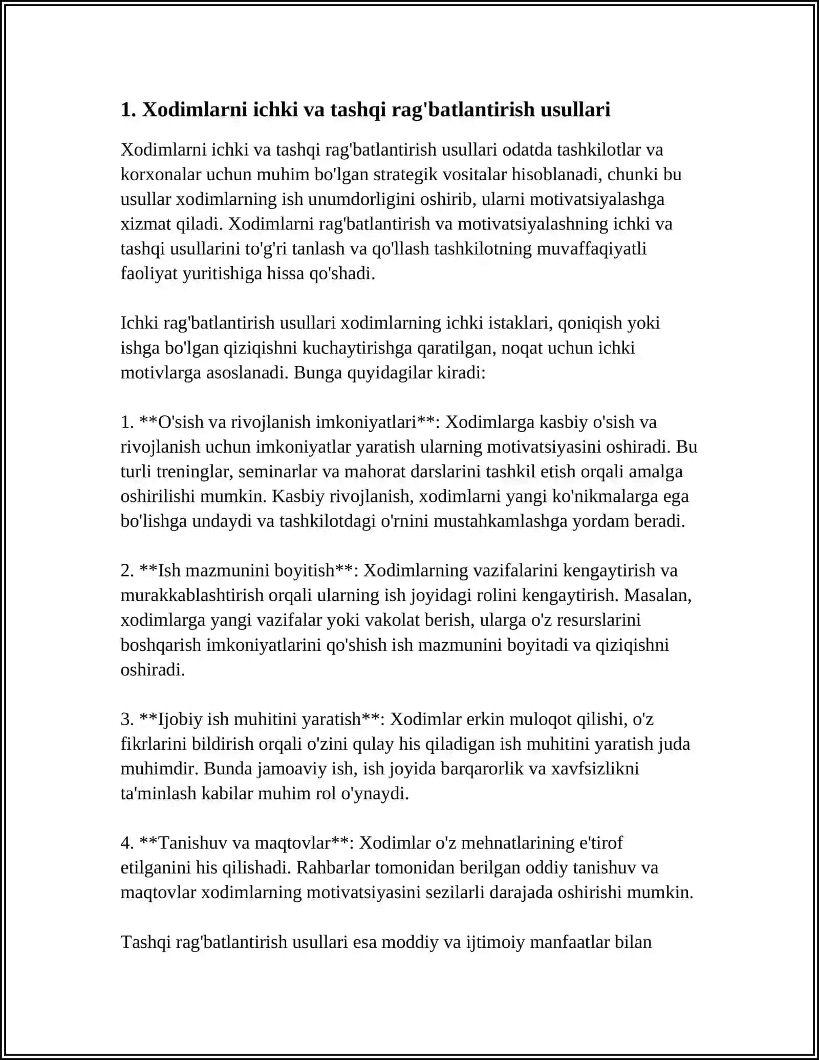 Xodimlarni Rag'batlantirish va Motivatsiyalash Usullari Referat 3