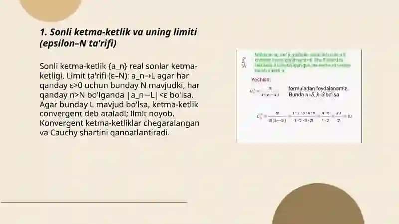 Sonli ketma-ketlik va funksiyaning limiti 3