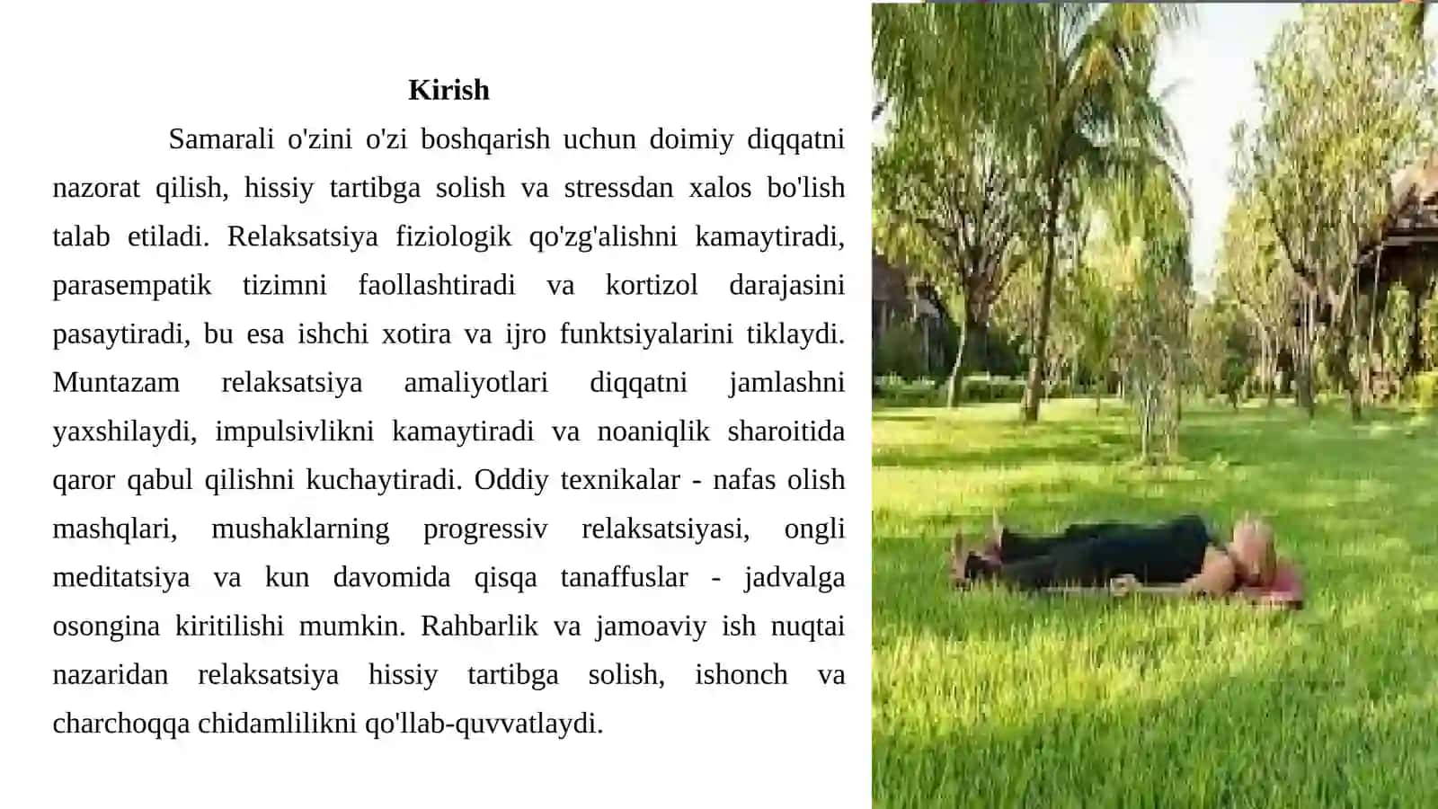 Relaksasiya samarali o'zini o'zi boshqarish omili sifatida 3