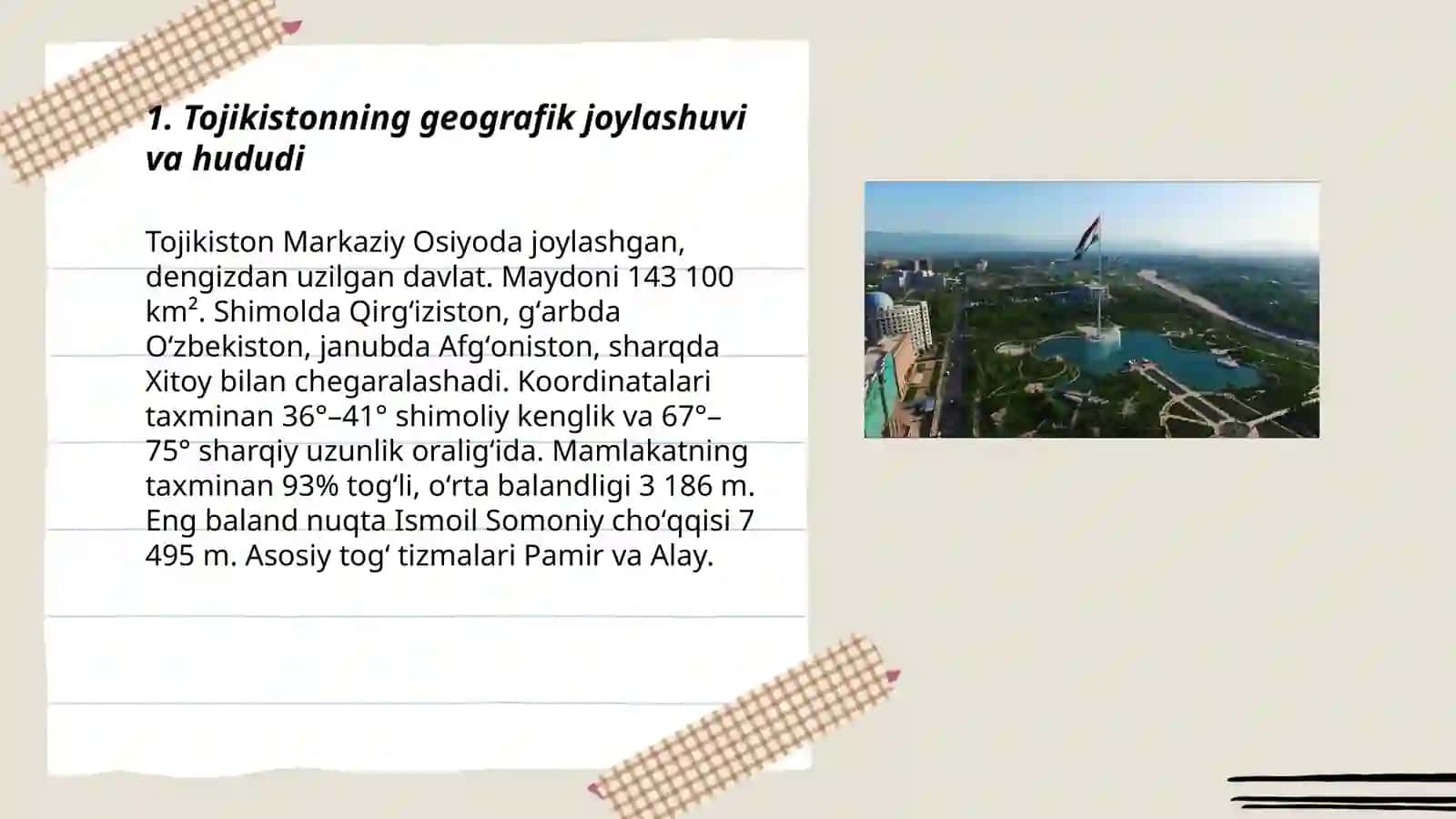 Tojikiston Geografik Joylashuvi va Hududi 3
