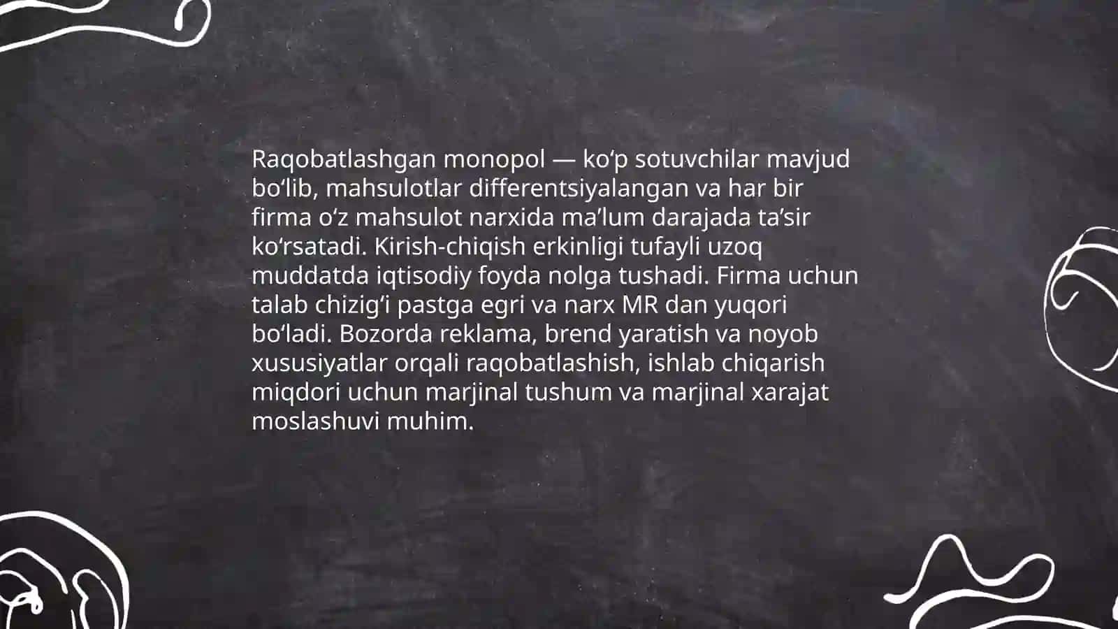 Raqobatlashgan monopol bozorda tovar narxi va ishlab chiqarish hajmini aniqlash 3