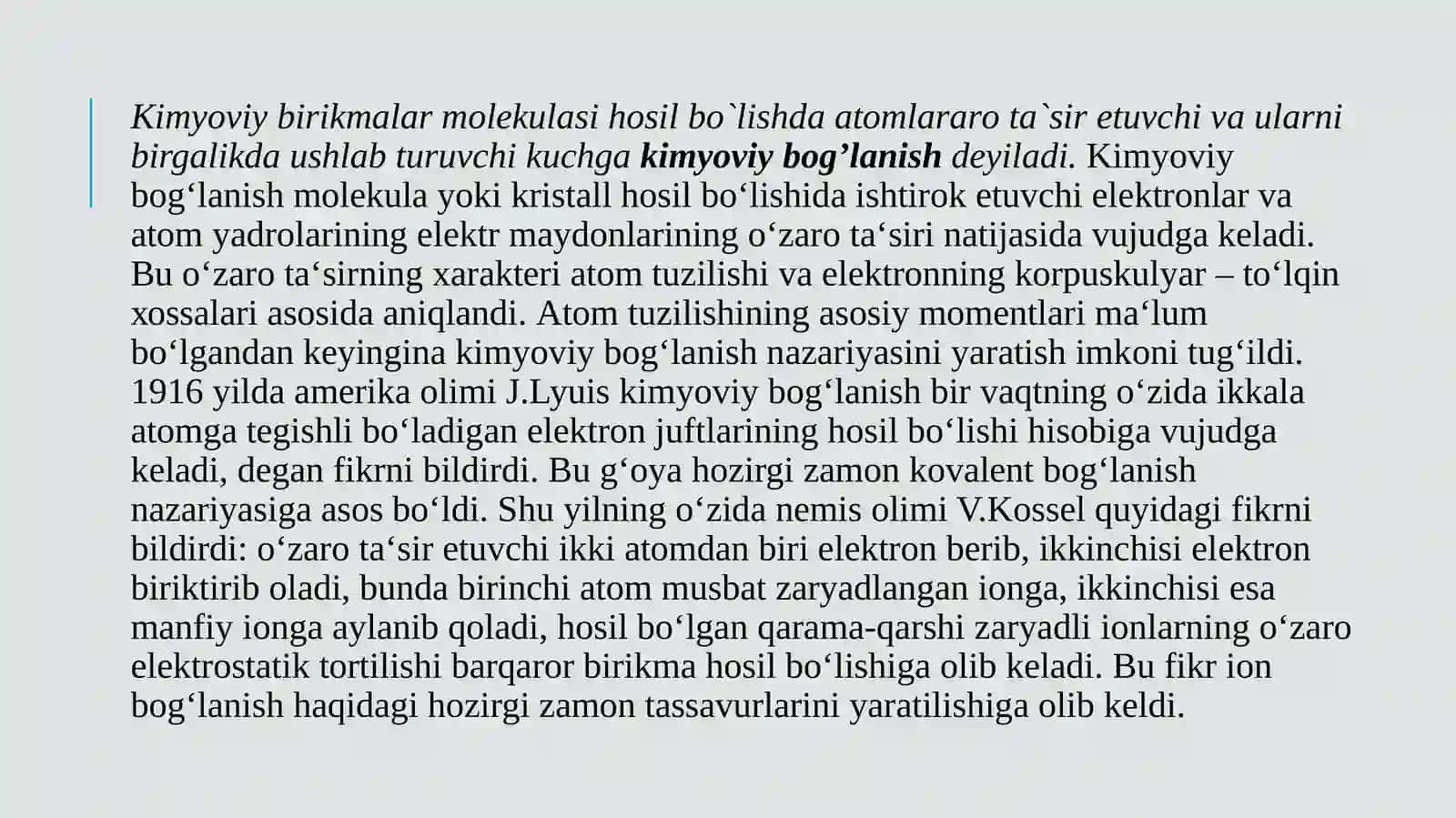 Kimyoviy bog'lanish. Valent bog'lanish usuli. Molekulyar orbital metod 3