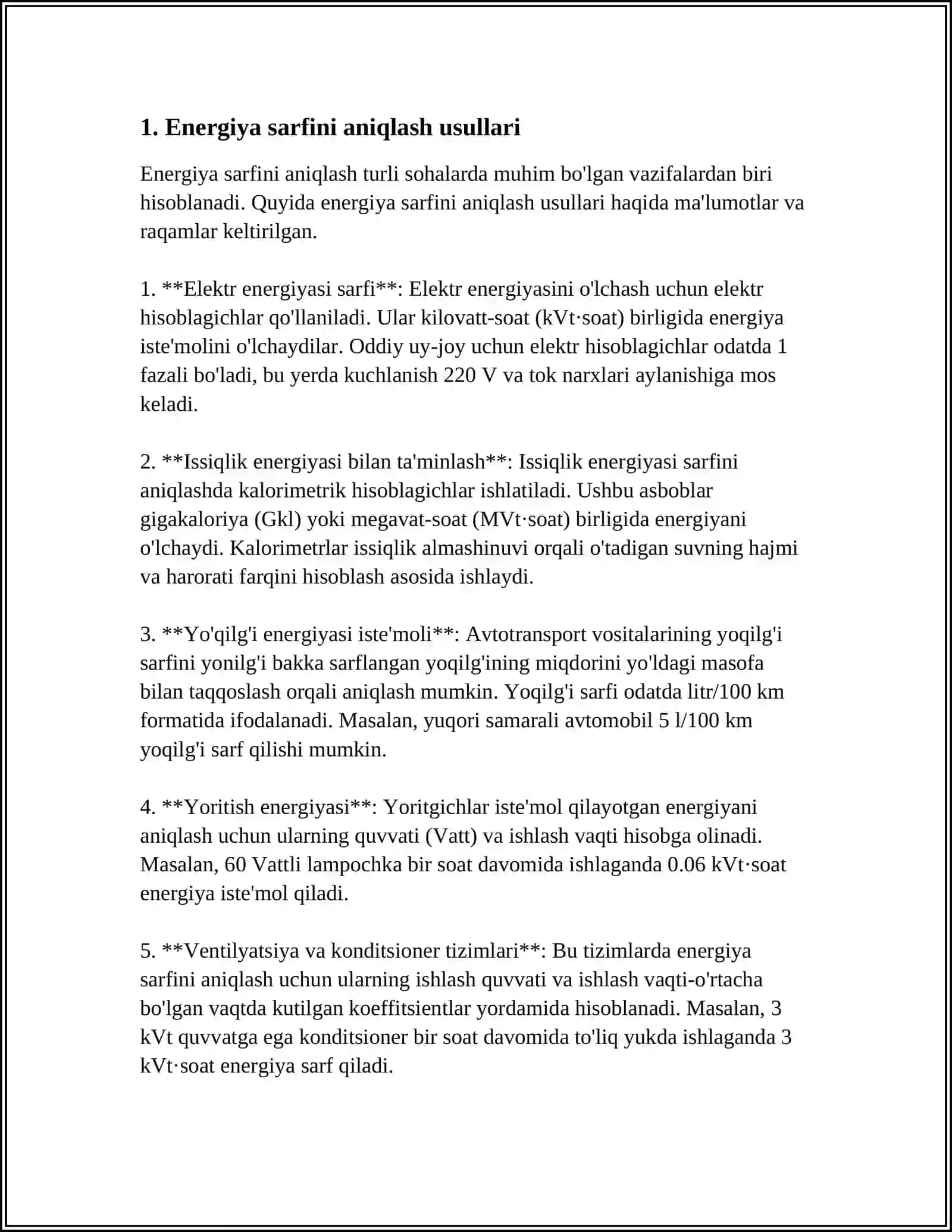 USKUNA VA JIXOZLARNING ISHLASH JARAYONIDA SARF BO’LADIGAN ENЕRGЕTIK SARFLAR 3