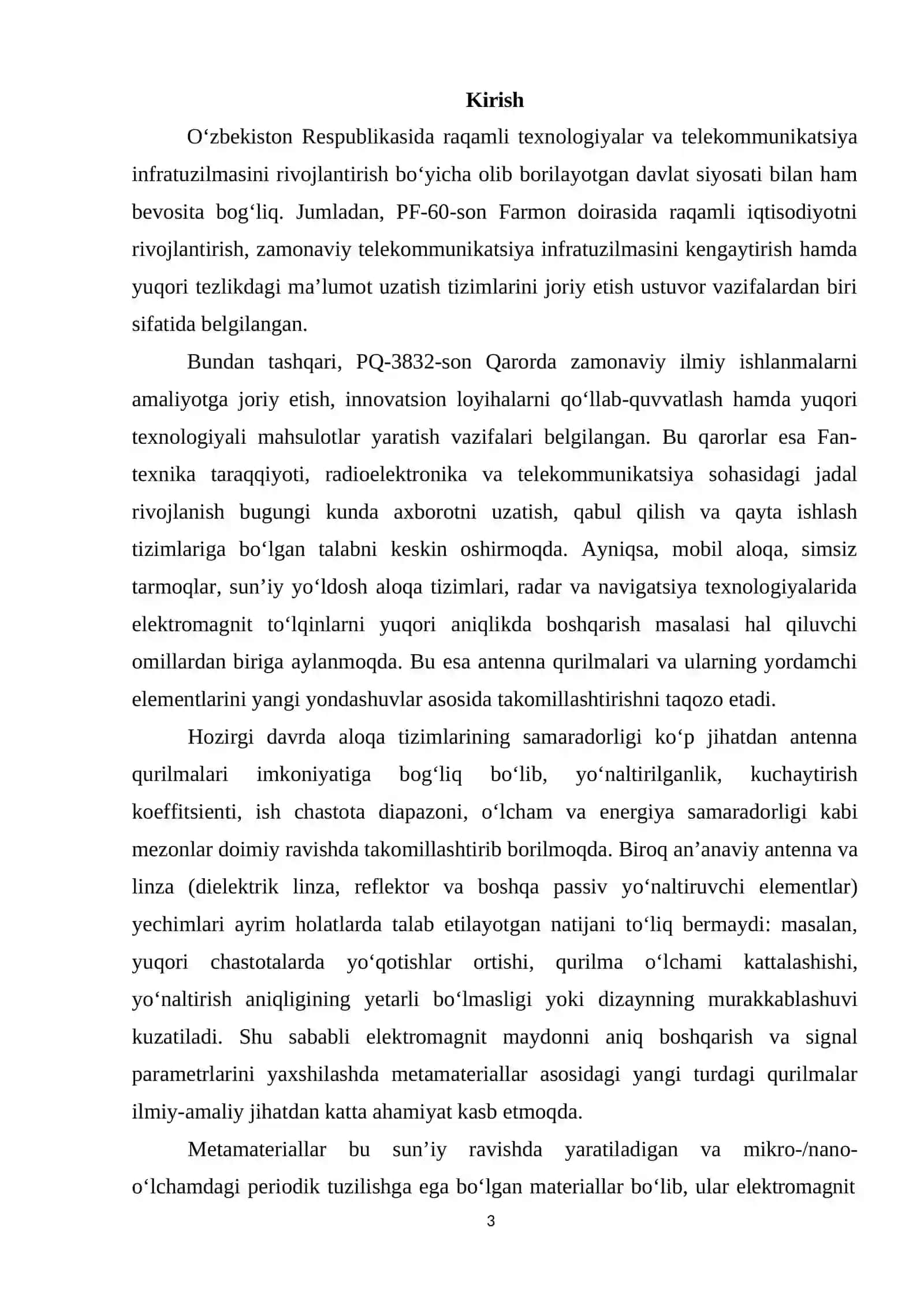 Metamaterial asosidagi linzalarni modellashtirish va samaradorligini tahlil qilish | Diplom ishi  | Bitiruv Malakaviy Ish BMI 3