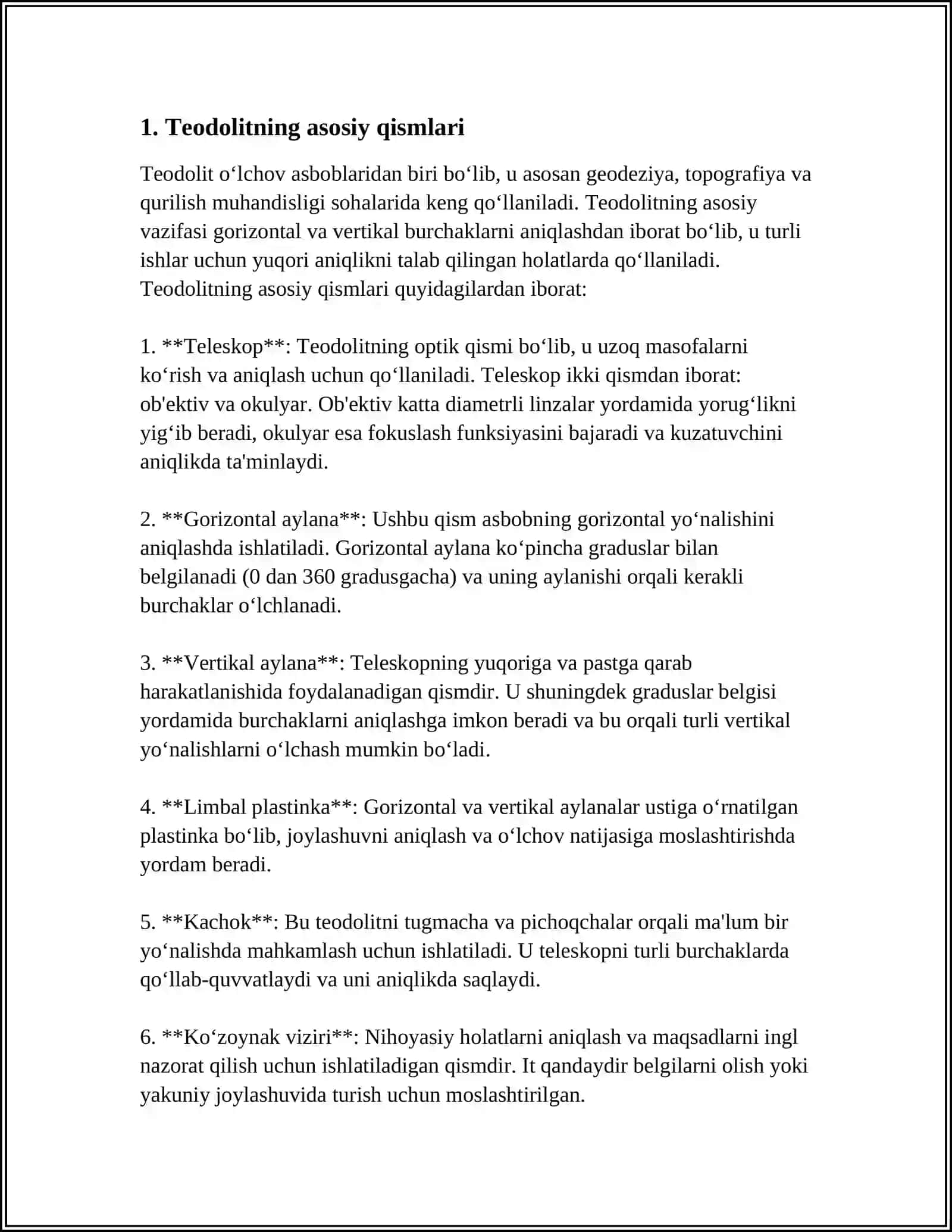 TEODOLIT ASBOBI BILAN ISHLASH MAVZUSIDA TAQDIMOT TAYYORLASH 3