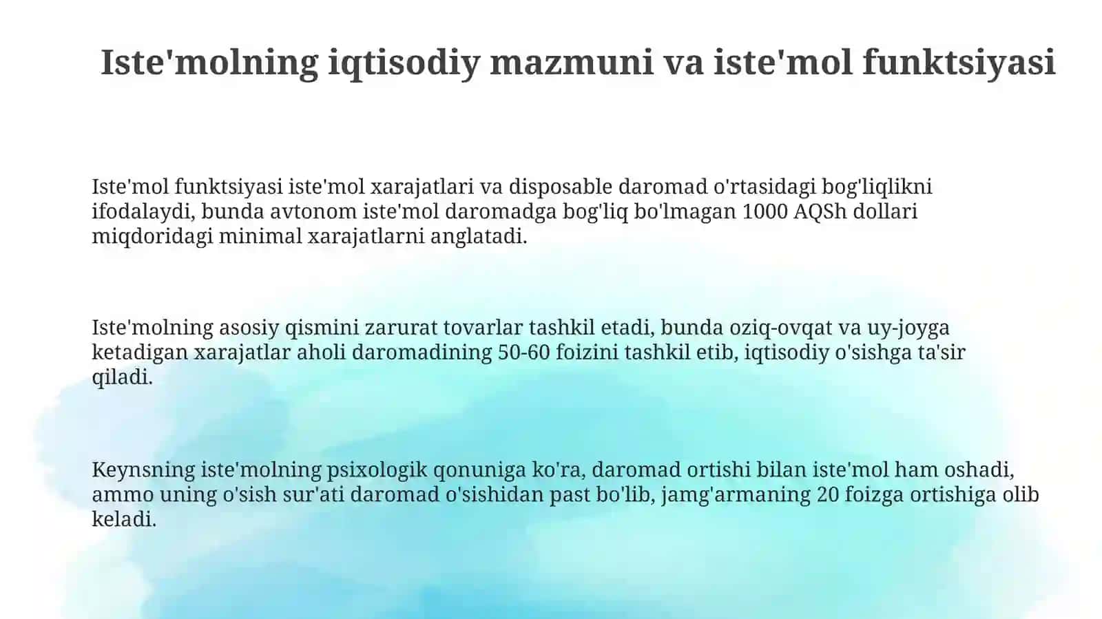 Iste'mol, Jamg'arma va Investitsiyalarning Asosiy Tushunchalari 3