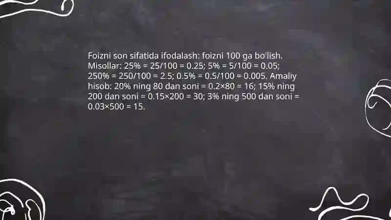 Foizlarga doir misollar yechish 3