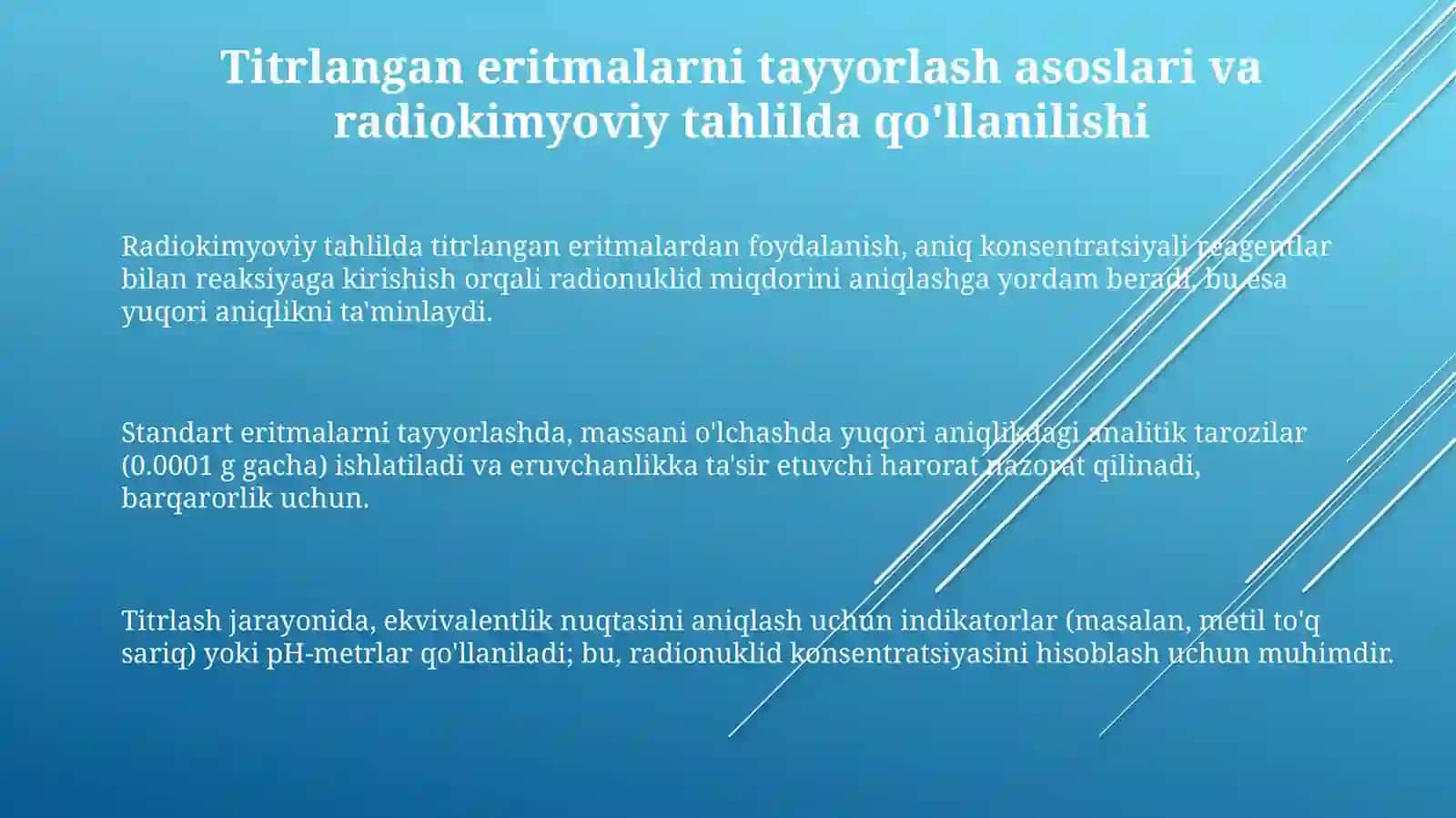 Radiokimyoviy tekshirish uchun titrlangan eritmalarni tayyorlash. Radiatsion-sanitariya ekspertizasi 3