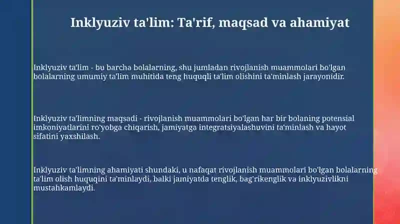 Rivojlanish muommolari boʻlgan bolalar uchun inklyuziv taʼlimni joriy etish 3