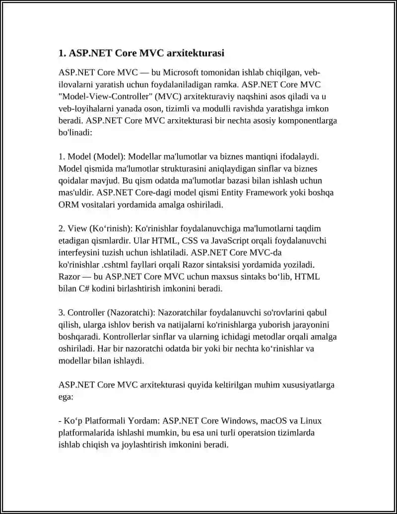 ASP.NET CORE MCV DA LOYIHA YARATISH JARAYONLARIDAGI SOZLAMALAR 3