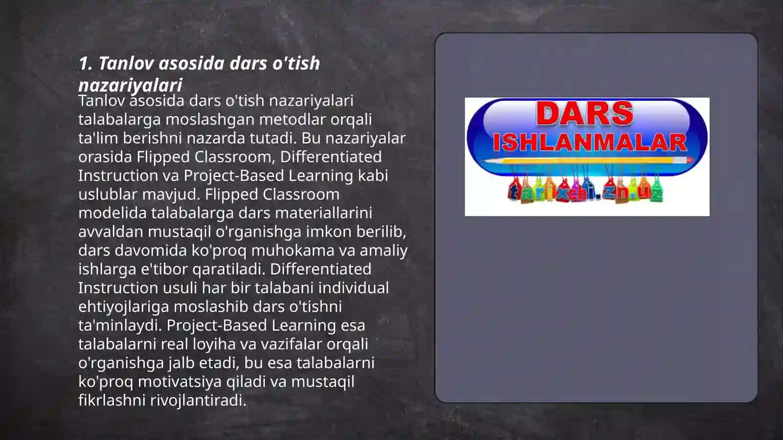 Tanlov asosida dars o'tish 3