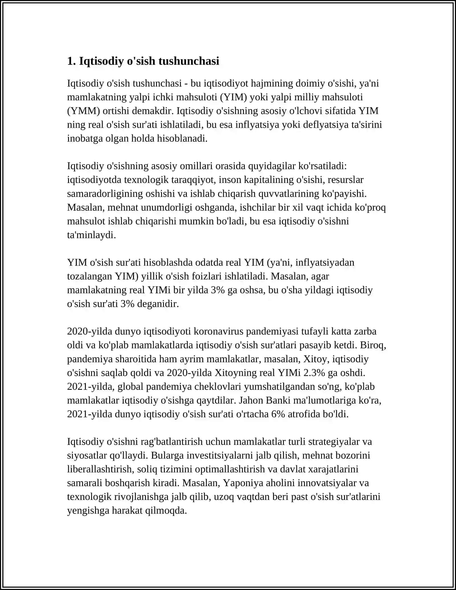 IQTISODIY O'SISHNING MOHIYATI, ASOSIY TAVSIFNOMASI VA MODELI 3
