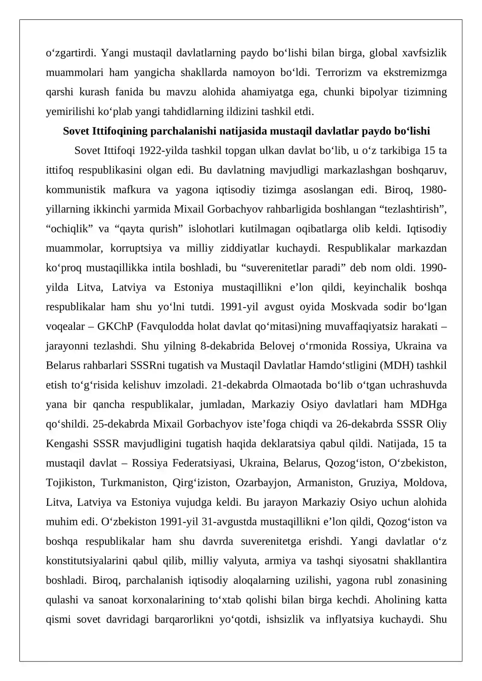 XX asr oxiriga kelganda dunyoning jug‘rofiy–siyosiy xaritasida o‘zgarishlar 3