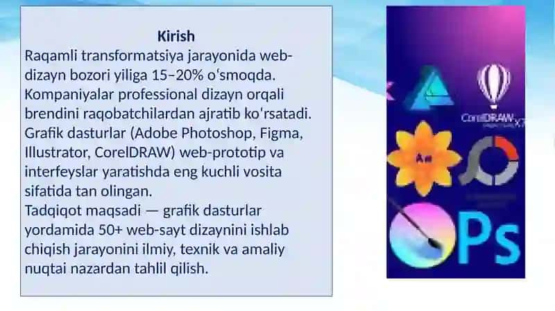 Grafik dasturlar yordamida 50 dan ortiq web-sayt uchun dizayn yaratish 3