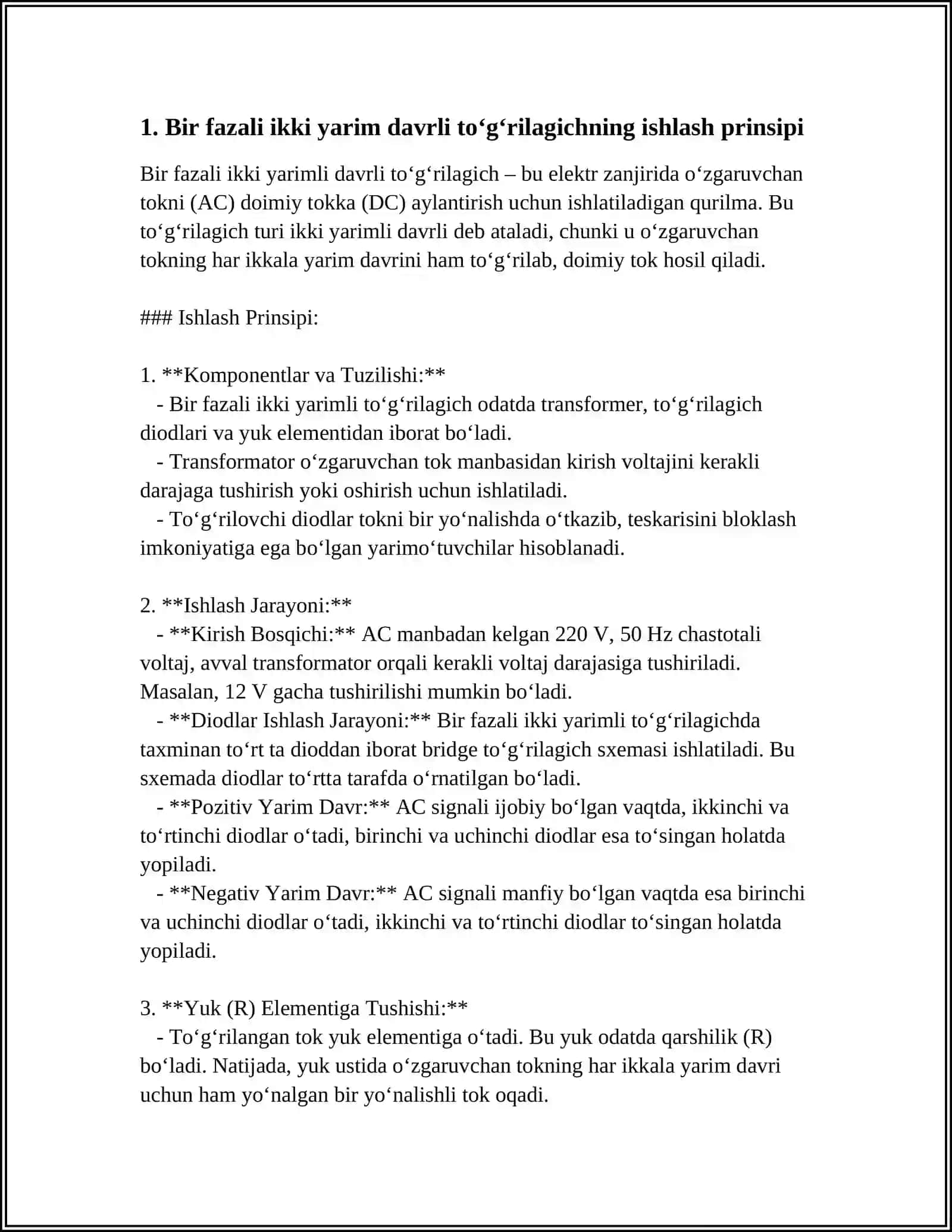 BIR FAZALI IKKI YARIM DAVRLI TO‘G‘RILAGICHLARNING XARAKTERISTIKASINI O‘RGANISH 3