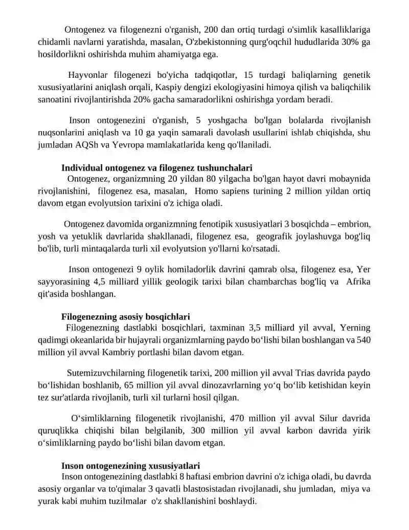 Ontogenez va filogenez o'rtasidagi bog'liqlik 3